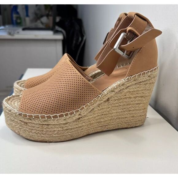 Marc Fisher Cute Tan Adalyne Platform Leather Open Toe Espadrille Wedges 7.5 - Picture 2 of 16